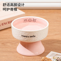 Hand-Painted Ceramic Pet Bowl for Cats and Small Dogs, Elevated Anti-Vomiting Food and Water Dish