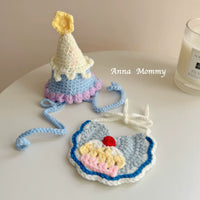 Pet Birthday Hat and Scarf Set for Small Dogs and Cats, Knitted Photo Prop