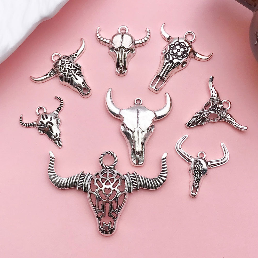 DIY Alloy Antique Silver Bull Head Charms for Jewelry Making