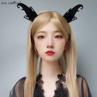 Halloween Black Elf Horn Headband Devil Horn Butterfly Hair Hoop Stage Performance Hair Accessory