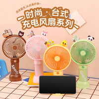 Portable USB Rechargeable Handheld Fan with Phone Stand and LED Light, 3-5 Speed Adjustable for Outdoor Students