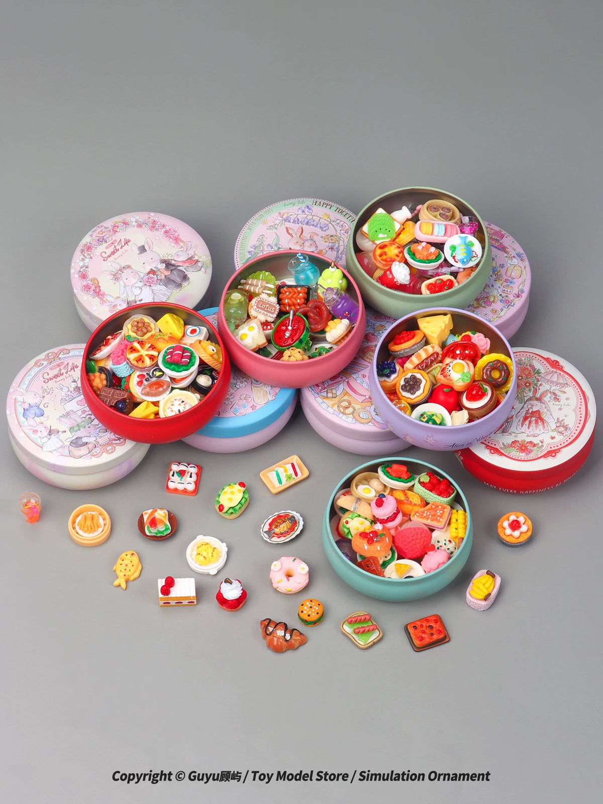 Miniature Food Storage Box with 30 Play Food Items for Dollhouse Decor
