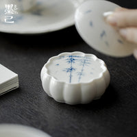 Hand-Painted Blue and White Floral Teapot Lid Rest for Gongfu Tea Ceremony