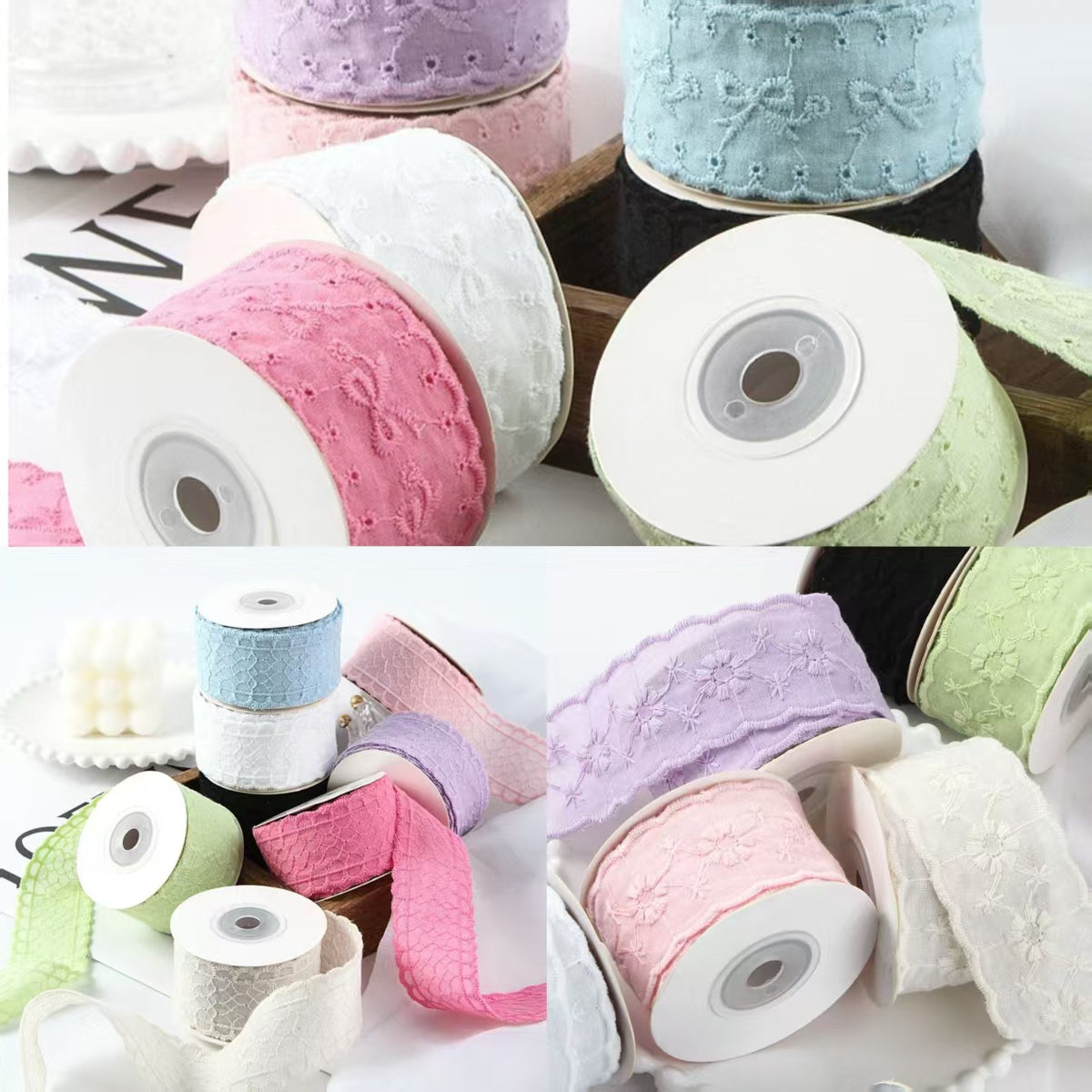 Lace Daisy Embroidered Ribbon for DIY Bows, Gift Wrapping, and Floral Arrangements