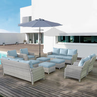 Outdoor Rattan Sofa Set with Canopy, 3-Person Patio Lounge Daybed for Balcony Hotel