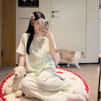 Women's Cloud Cotton Short Sleeve Pajama Set with Peter Pan Collar and Polka Dot Cardigan