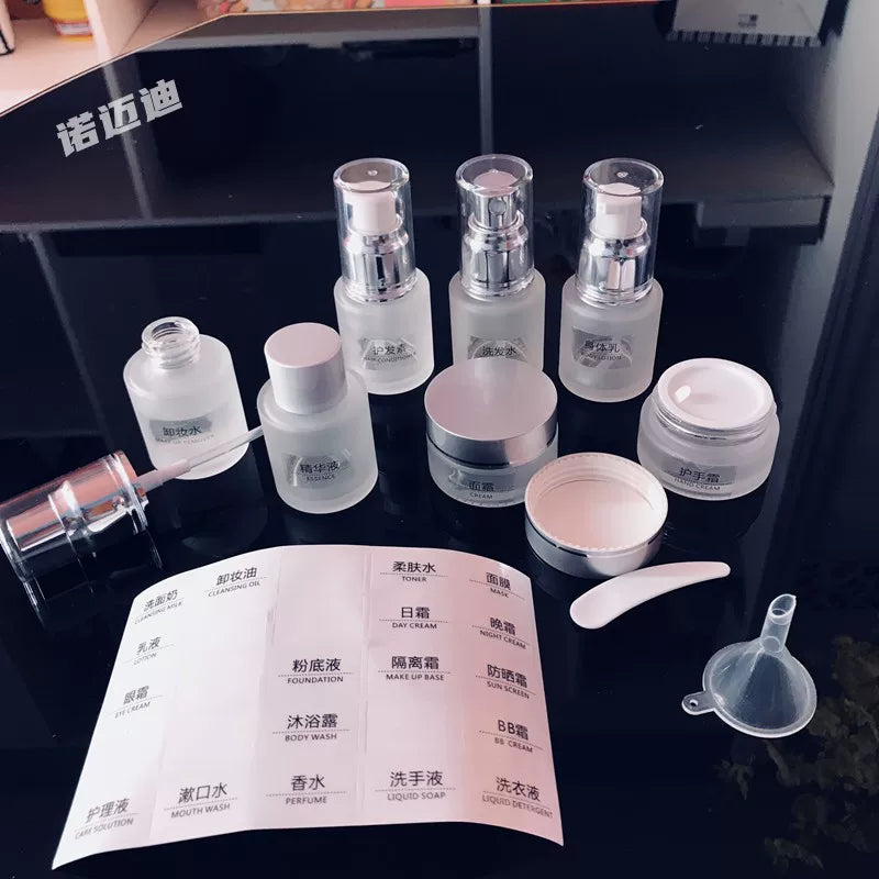 Travel Size Cosmetic Container Set for Airplane Carry-on, Refillable Glass Mini Bottles for Toiletries