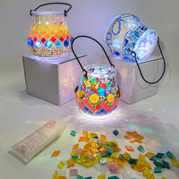 DIY Mosaic Glass Candle Holder Kit with LED Light Base - Creative Craft Gift for Kids & Adults