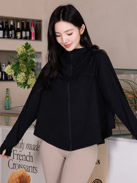 Women's Ice-Feel Sun Protection Cape Hoodie, Loose Fit UV Protection Thin Jacket