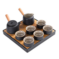 Japanese Style Black Pottery Kung Fu Tea Set with Tray for Home and Office