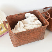 American Retro Woven Storage Basket with Handles, Imitation Rattan Laundry Hamper for Dirty Clothes, Snacks, Toys