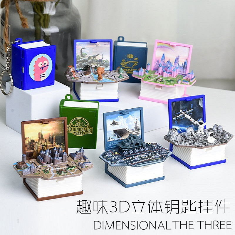 3D Pop-Up Book Keychain Fidget Toy - Dinosaur World & Astronaut Space Themes
