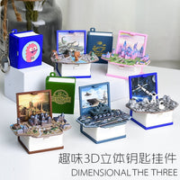 3D Pop-Up Book Keychain Fidget Toy - Dinosaur World & Astronaut Space Themes