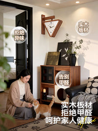 Mishida Solid Wood Double-Sided Corner Wall Clock Silent Creative Rotating Triangle Clock for Living Room