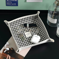 Houndstooth Leather Valet Tray for Keys, Watches, Glasses, and Desktop Organization