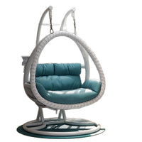 Indoor Outdoor Wicker Rattan Hanging Basket Chair with Stand, Double Swing Egg Chair for Patio Balcony