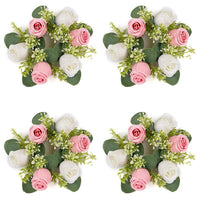 Rose Eucalyptus Leaf Candle Holder Ring Wreath Handmade Floral Garland for Tabletop Decoration