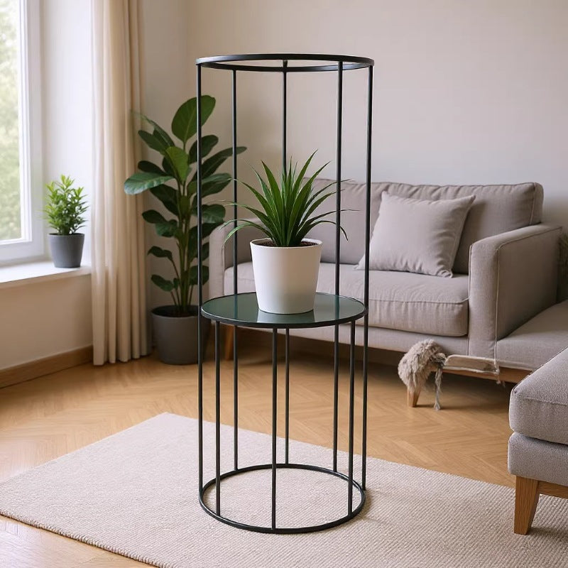 Nordic Style Double-Layer Round Iron Art Plant Stand for Indoor Greenery and Climbing Plants