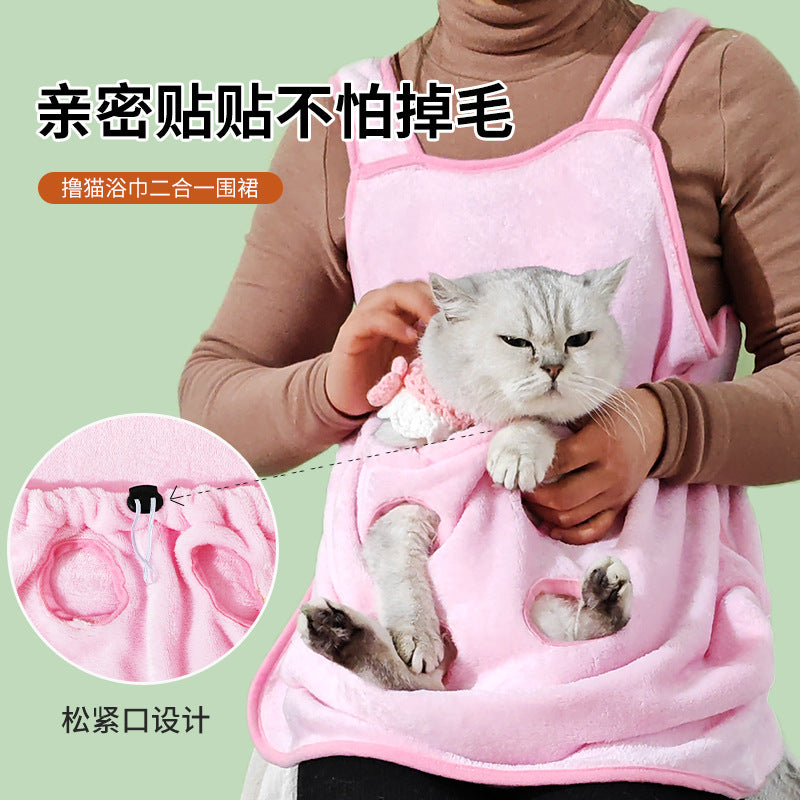 Pet Cuddling Apron with Pouch for Cats - Soft, Non-Stick Fur Design