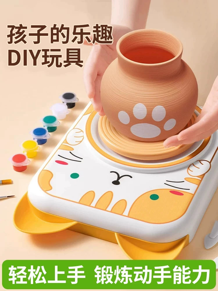 Kids Electric Pottery Wheel Kit with Clay and Tools for DIY Ceramic Art
