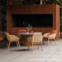 Nordic Outdoor Solid Wood Wicker Dining Set for Patio Garden Villa