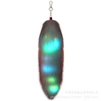 Cute Real Fox Fur Tail Car Keychain Pendant Plush Bag Charm with Light