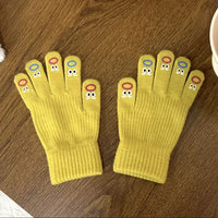 Cute Cartoon Expression Touchscreen Five-Finger Gloves for Winter Cycling