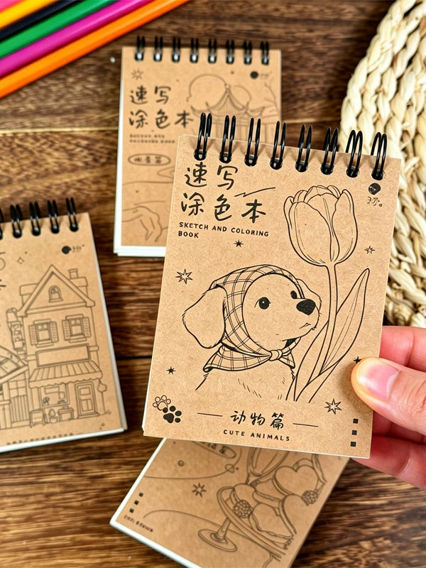 Mini Portable Sketchbook Line Art Tracing and Coloring Book for Adults and Kids