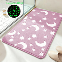 Coral Fleece Luminous Bath Mat Set - Non-Slip Absorbent Bathroom Rugs with Star & Moon Glow Pattern