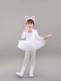 Kids' Sequin Cat Costume Set with Headpiece, Tail, and Foot Covers for Dance and Stage Performances