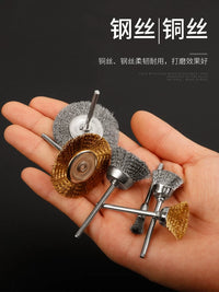 Rotary Wire Brush Head Set for Wood Carving, Deburring, Rust Removal, and Polishing