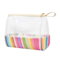 Straw Woven Cosmetic Organizer Bag with Clear Top Handle