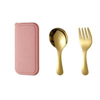 304 Stainless Steel Kids Mini Spoon and Fork Set with Portable Case for Outdoor Picnics
