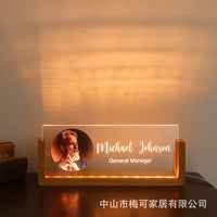 Personalized UV Printed Acrylic Photo Night Light with Wooden Base, Dimmable LED Desk Lamp for Ambiance and Gifting
