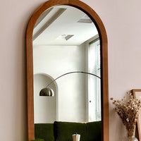 Vintage Solid Wood Dressing Mirror Cherry Wood Full Length Arch Floor Mirror Wall Mounted French Arch Mirror