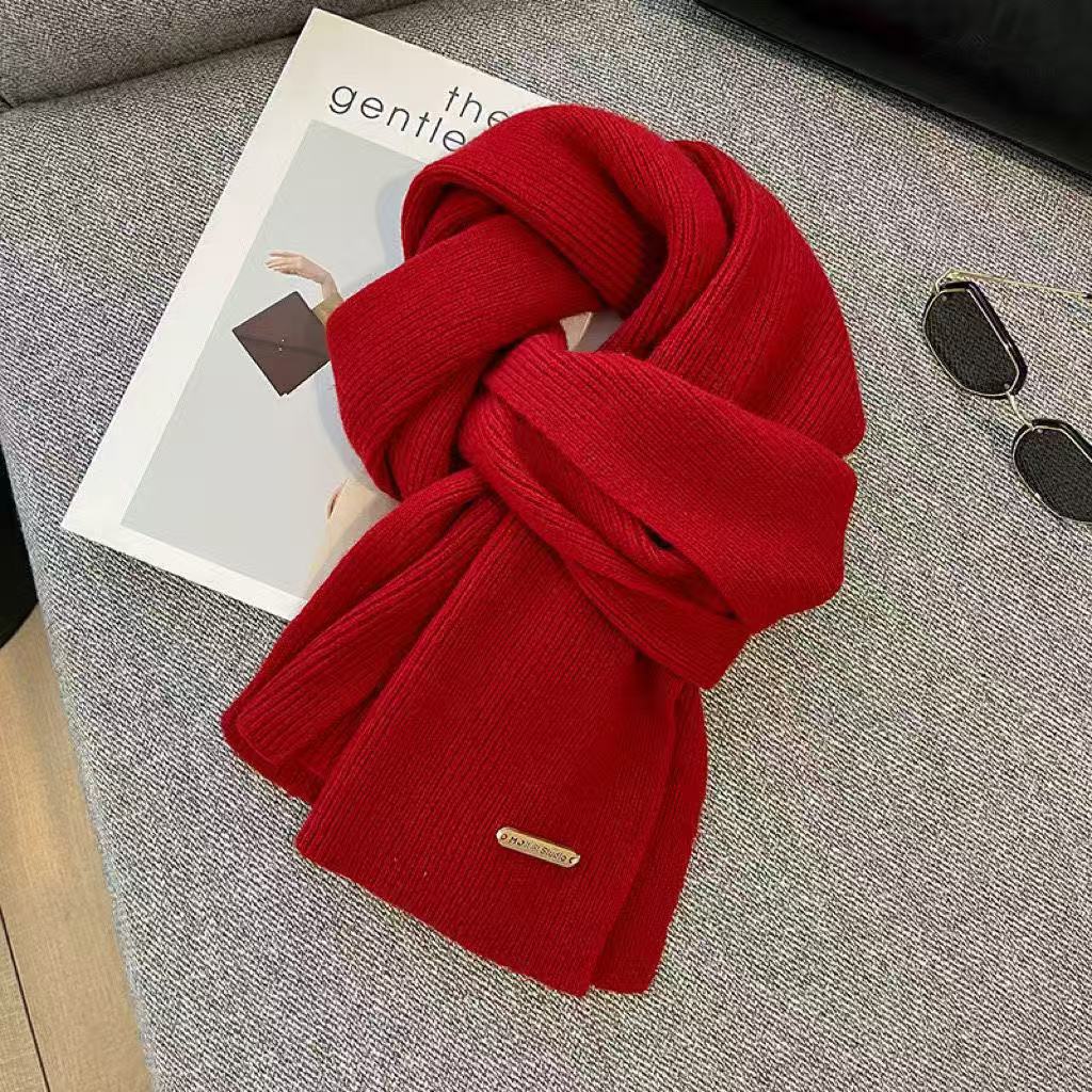 Knitted Winter Scarf for Women, Solid Color Short Neck Warmer