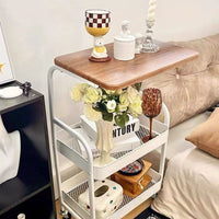 2-Tier Rolling Side Table with Storage Basket for Bedroom and Dorm