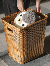 Kens Woven Laundry Hamper with Lid, Large Capacity Rattan-Style Storage Basket for Clothes and Toys