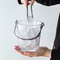 Lead-Free Glass Ice Bucket with Handle for Bar KTV Beer Wine Champagne Commercial Home Use