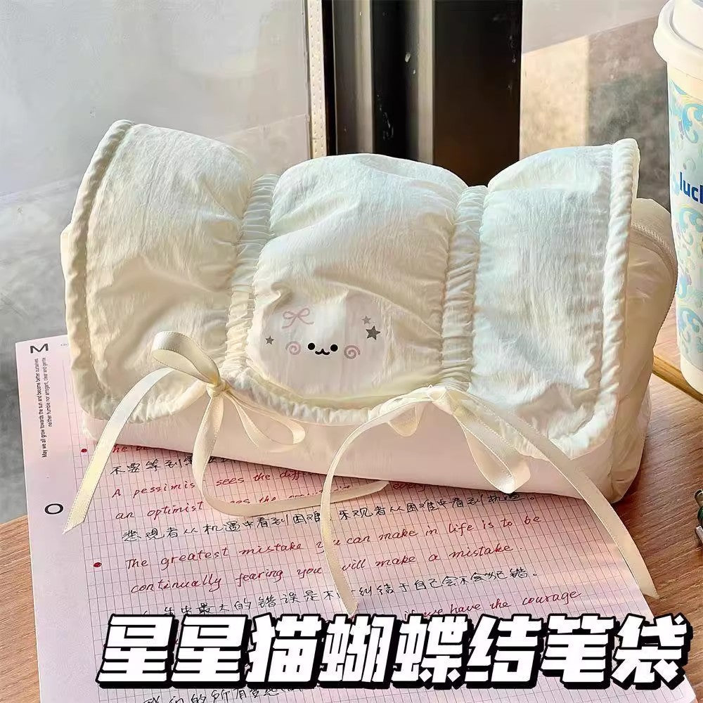 Cute Cat Bow Pencil Case for Students, Large Capacity Stationery Pouch