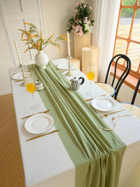 Matcha Green Chiffon Table Runner for Dessert Table Decoration