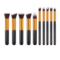 10-Piece Black Gold Portable Candy Color Fiber Makeup Brush Set