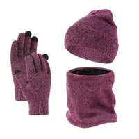 Knitted Beanie Hat Scarf and Gloves Set for Men and Women, Fleece Lined Winter Outdoor Thermal Set