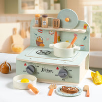 Kids Wooden Play Kitchen Stove Set with Simulation Cookware and Food