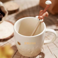 Autumn Maple Leaf Squirrel Ceramic Mug with Silicone Stirrer