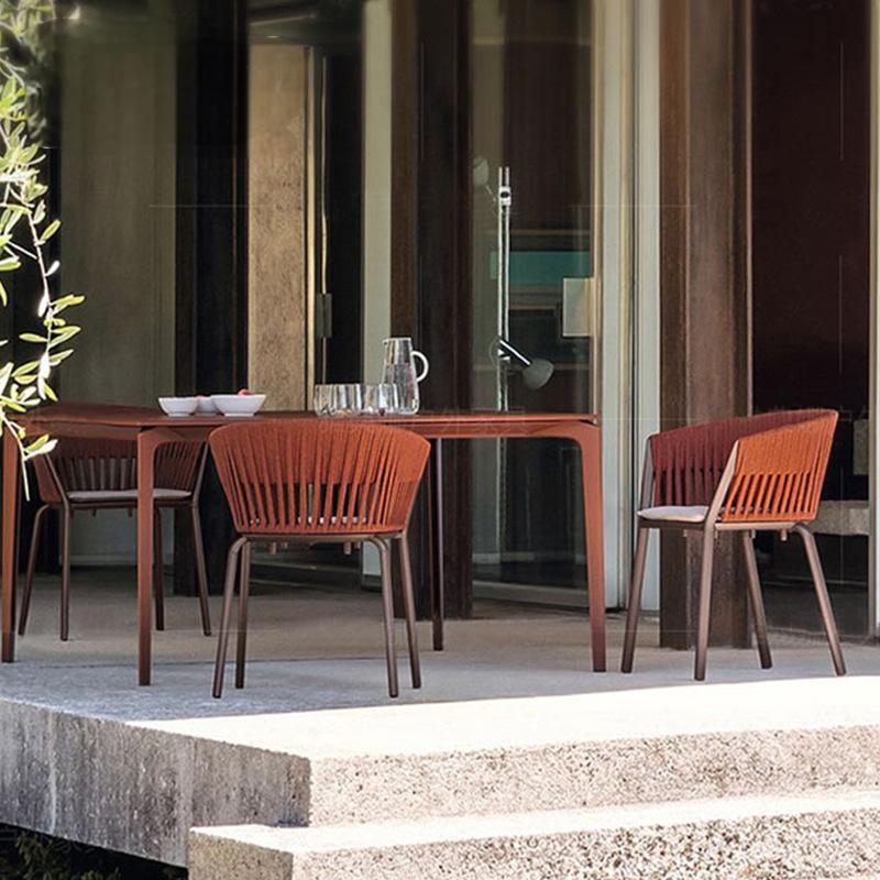 Outdoor Rattan Dining Set with Rock Slab Table for Patio Garden Balcony