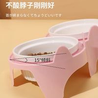 Pet Ceramic Elevated Feeding Bowl for Cats and Small Dogs, Anti-Tip Design, Neck Protection Food and Water Dish