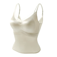 Seamless Satin Bralette Camisole with Built-in Bra, Plus Size Anti-Exposure Backless Top