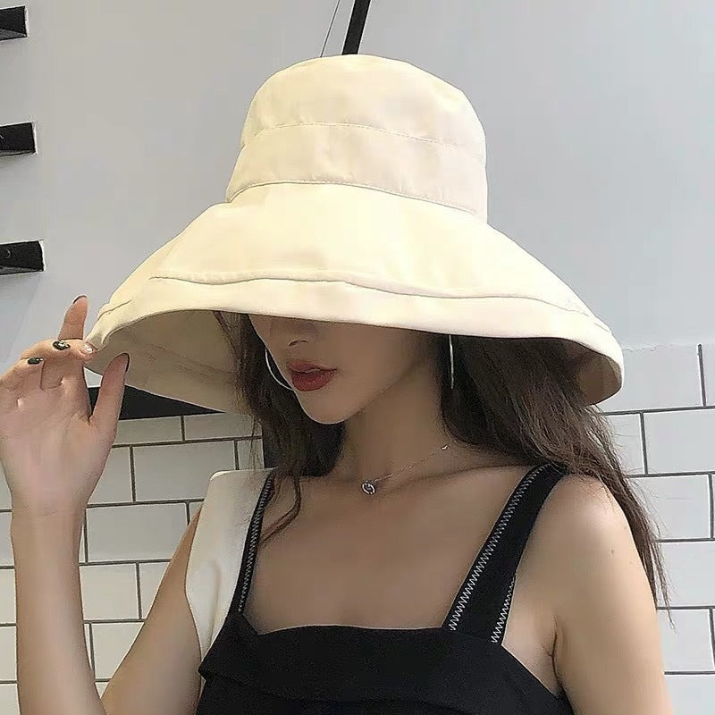 Women's Peach Skin Fabric Fisherman Hat Wide Brim Foldable Sun Protection Bucket Hat for Outdoor Beach