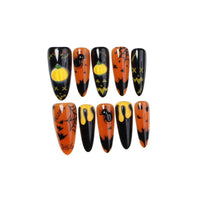 Halloween Pumpkin Fantasy Press-On Nails with Ghost Skull Design